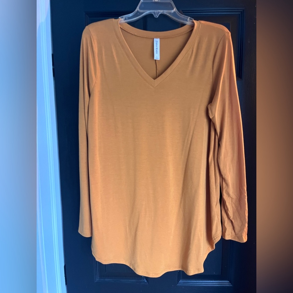 Mustard color tunic length long sleeve shirt